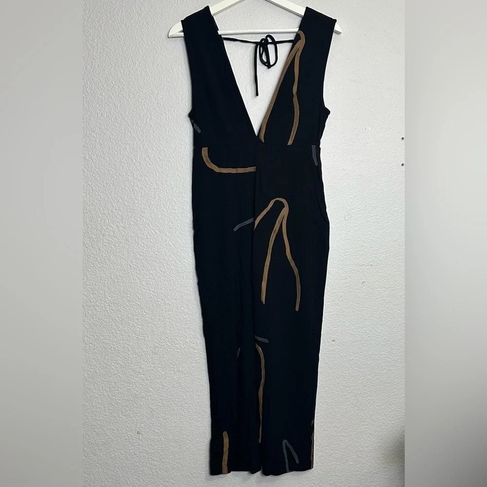 Anthropologie Paloma Wool Womens XSmall Strokes Printed‎ Jumpsuit V Neck Boho - Picture 2 of 12